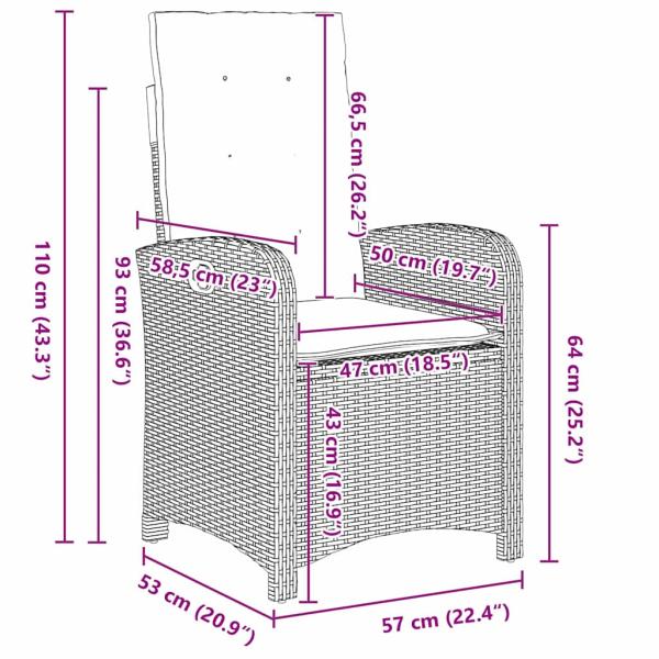5-teiliges Gartentisch-Set mit grauen Kissen aus Poly-Rattan.