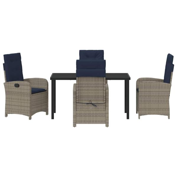 5-teiliges Garten-Esszimmer-Set mit Kissen aus grauem Poly Rattan