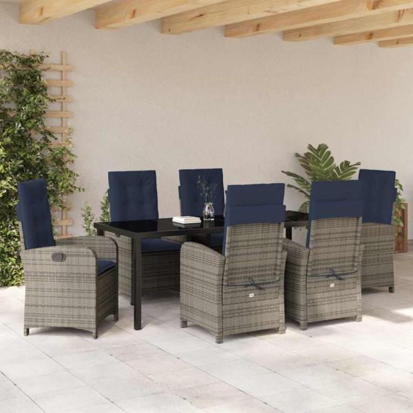 Garten Essgruppe 7 stk. Grau Poly-Rattan