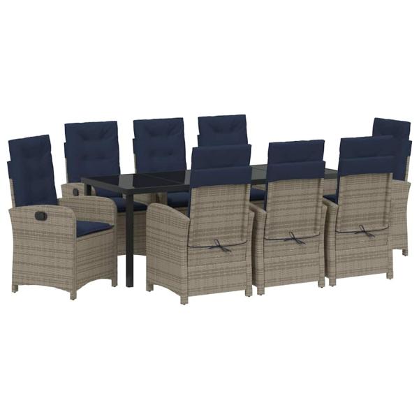 Garten Essgruppe mit Kissen 9 pcs Grau Poly-Rattan