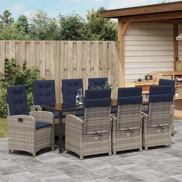Garten Essgruppe mit Kissen 9 pcs Grau Poly-Rattan