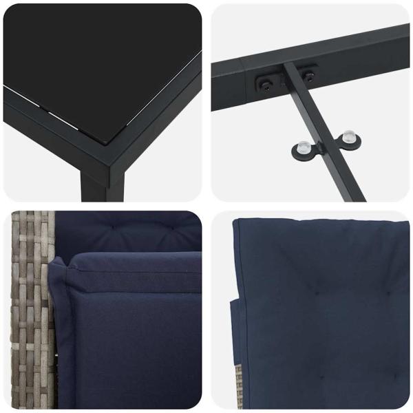 3-teiliges Esszimmerset für den Garten aus grauem Poly-Rattan