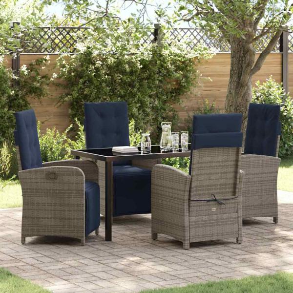 ARDEBO.de - 5-teiliges Garten-Esszimmer-Set aus grauem Poly-Rattan.