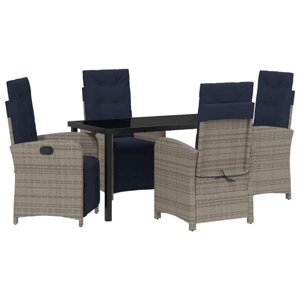 5-teiliges Garten-Esszimmer-Set aus grauem Poly-Rattan.