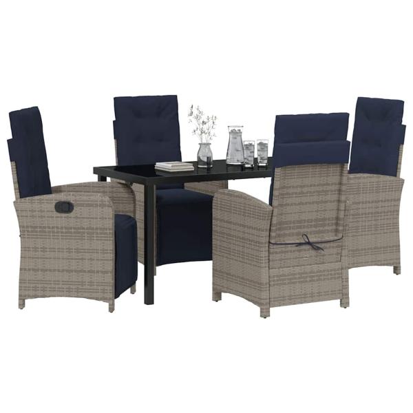 5-teiliges Garten-Esszimmer-Set aus grauem Poly-Rattan.