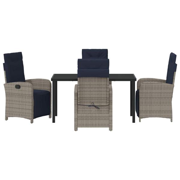 5-teiliges Garten-Esszimmer-Set aus grauem Poly-Rattan.