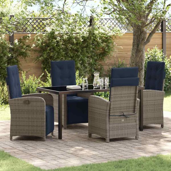ARDEBO.de - 5-teiliges Garten-Ess-Set in Grau aus Poly-Rattan