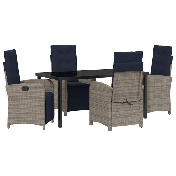 5-teiliges Garten-Ess-Set in Grau aus Poly-Rattan