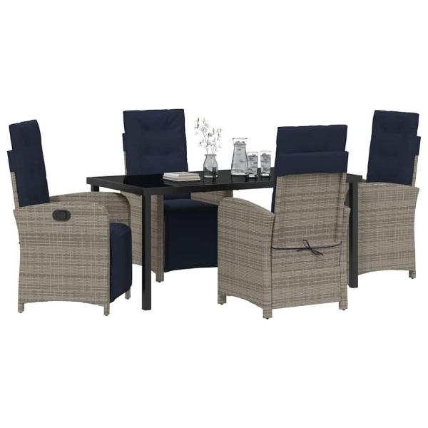 5-teiliges Garten-Ess-Set in Grau aus Poly-Rattan