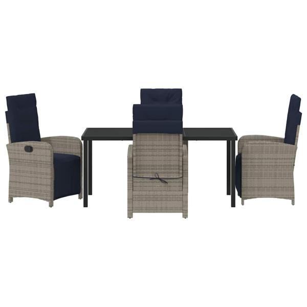 5-teiliges Garten-Ess-Set in Grau aus Poly-Rattan