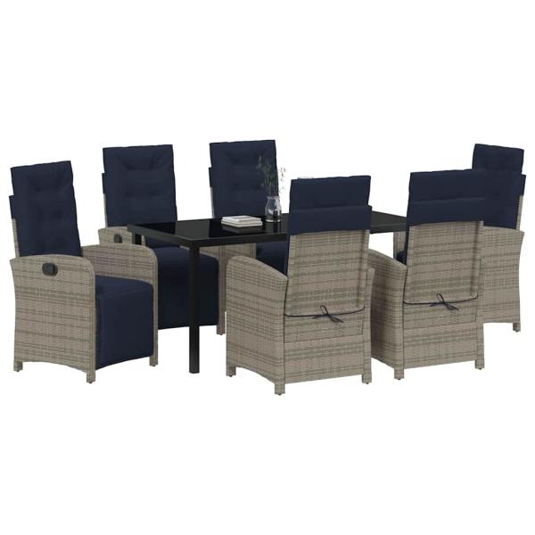 7-teiliges Garten-Esszimmer-Set aus grauem Poly-Rattan