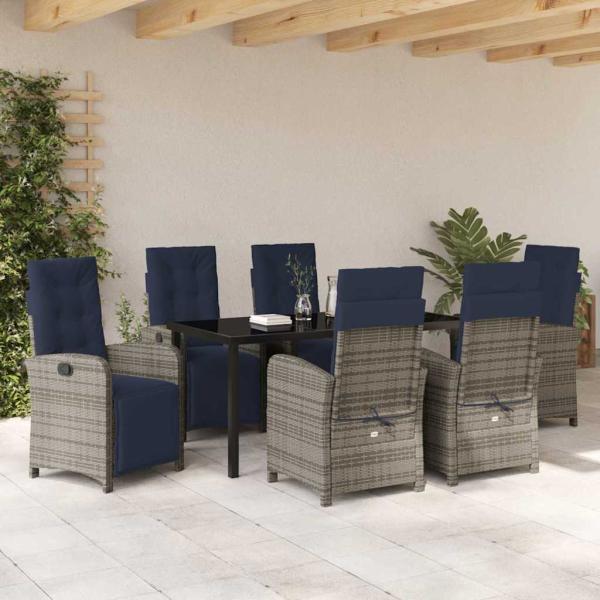 7-teiliges Garten-Esszimmer-Set aus grauem Poly-Rattan