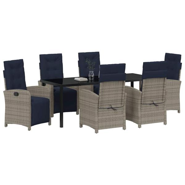 ARDEBO.de - 7-teiliges Garten-Essset aus grauem Poly Rattan