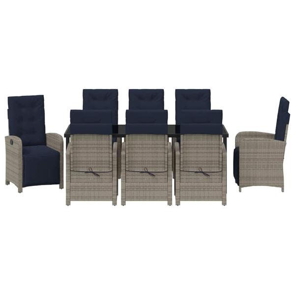 9-teiliges Gartentischset in Grau aus Poly Rattan.