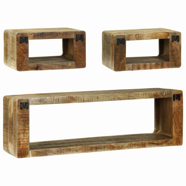 3-teiliges TV-Schrank Set Massivholz Grobes Mango