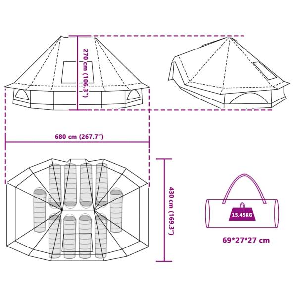 Familienzelt Tipi Grün, wasserfest für 10 Personen