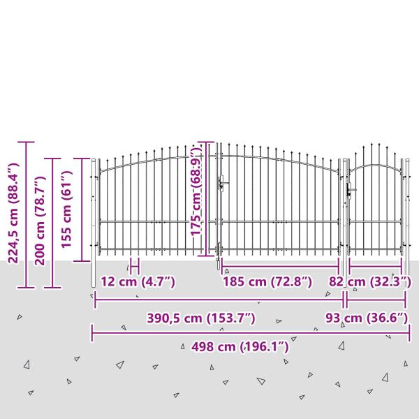 Gartentor mit Speartop Grau 100x500 cm aus Stahl