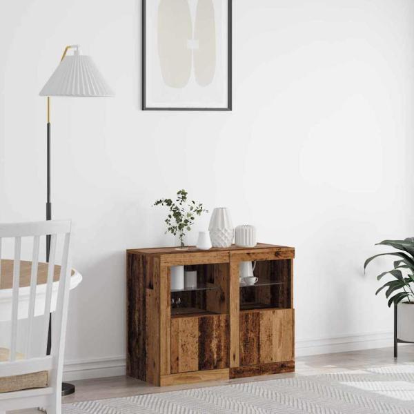 ARDEBO.de - Side Cabinets mit LED-Lichtern 2 Stück Altholz 41x37x67 cm