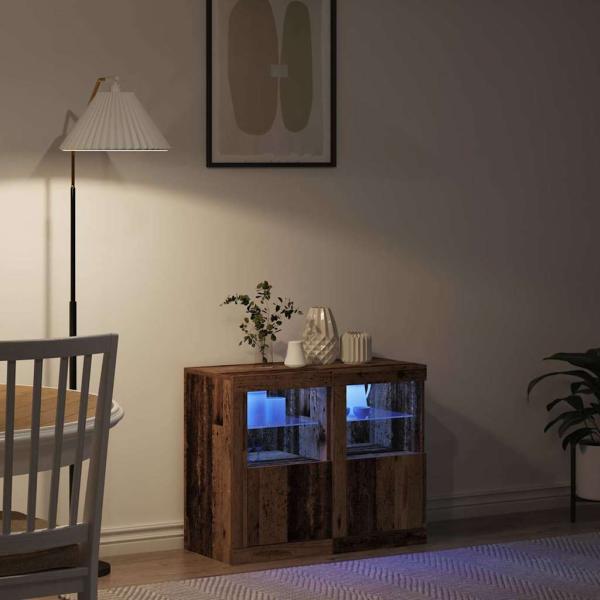 Side Cabinets mit LED-Lichtern 2 Stück Altholz 41x37x67 cm