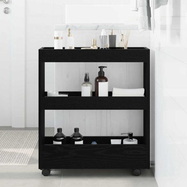 ARDEBO.de - schmaler Badezimmer-Schrank mit Rollen schwarze Eiche