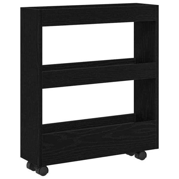 schmaler Badezimmer-Schrank mit Rollen schwarze Eiche