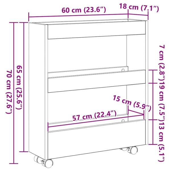 schmaler Badezimmer-Schrank mit Rollen schwarze Eiche