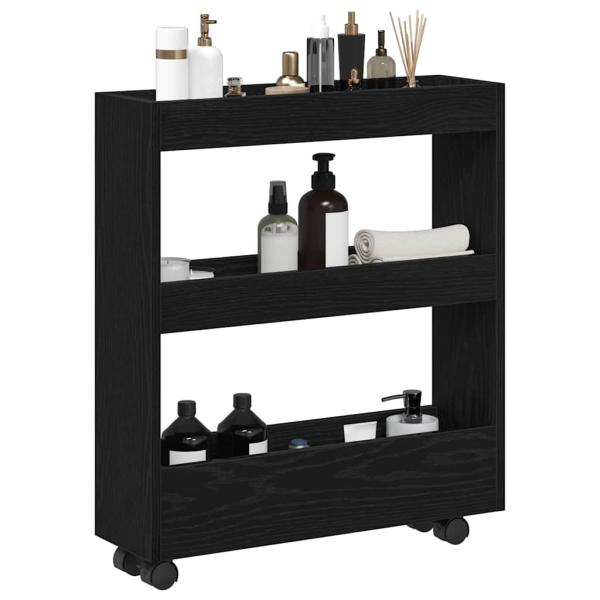 schmaler Badezimmer-Schrank mit Rollen schwarze Eiche