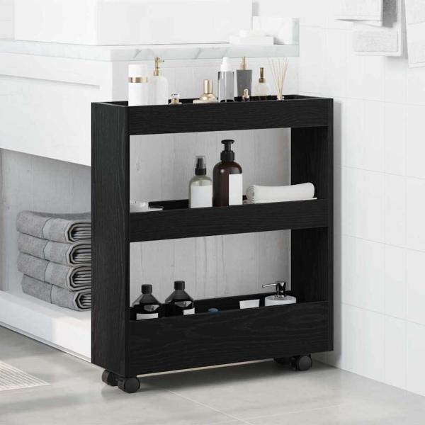 schmaler Badezimmer-Schrank mit Rollen schwarze Eiche
