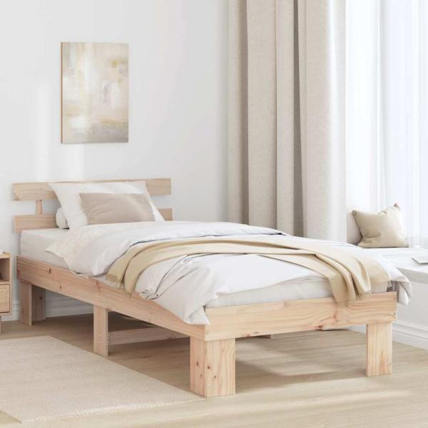 ARDEBO.de - Bettgestell mit Kopfteil 75x190 cm aus Massivholz Kiefer
