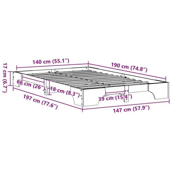 Bettgestell 140x190 cm aus massivem Kiefernholz