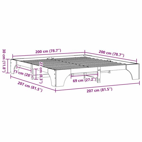 Bettgestell Wachsbrown 200x200 cm aus massivem Kiefernholz