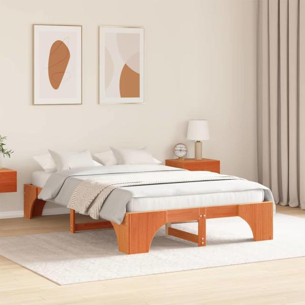 Bettgestell Wachsbraun 120x190 cm aus massivem Kiefernholz