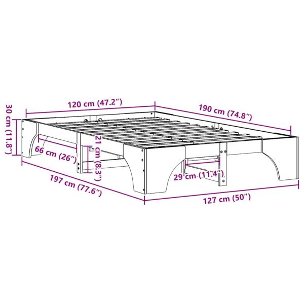 Bettgestell Wachsbraun 120x190 cm aus massivem Kiefernholz