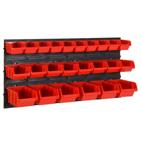 ARDEBO.de - 26-tlg Stapelboxen-Wandregal Rot & Schwarz 77x39cm Polypropylen