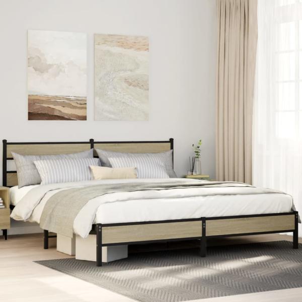 ARDEBO.de - Metallbett ohne Matratze Sonoma-Eiche 193x203 cm