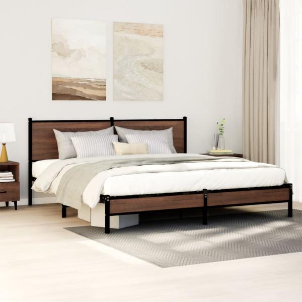 ARDEBO.de - Metallbett ohne Matratze Braun Eichen-Optik 183x213 cm