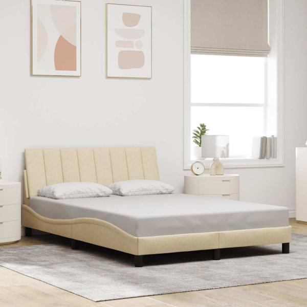 ARDEBO.de - Bettgestell ohne Matratze "Hanko" Creme 140x190 cm Stoff
