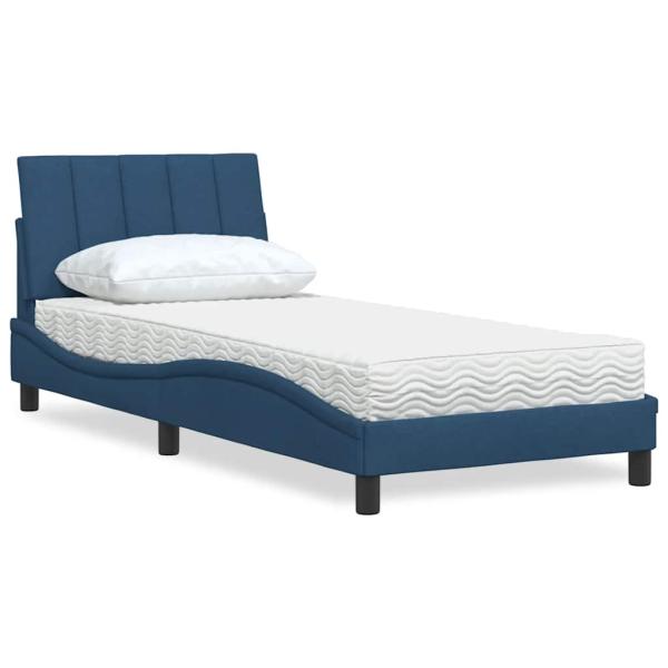 ARDEBO.de - Bett mit Matratze "Hanko" Blau 90x200 cm Stoff