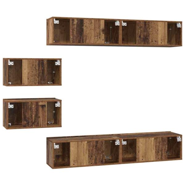 TV-Schrank Set mit Regal Wandmontiert Sonstiges mit Speicher mit Tür 6 pcs Altholz Mittel Holzwerkstoff
