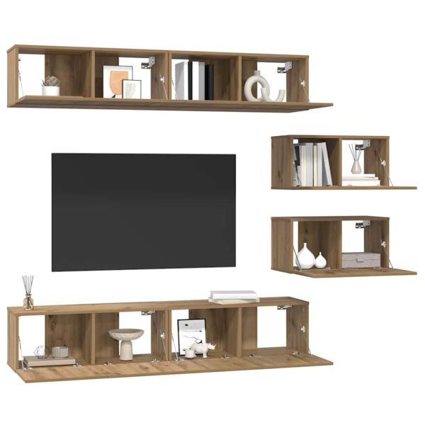 TV-Schrank Set 6 pcs Eiche handwerklich 80 x 30 x 30 cm Mittel