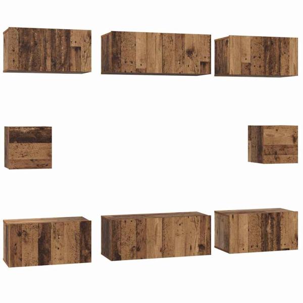 TV-Schrank Set mit Regal 8 pcs Altholz Mittel 30,5 x 30 x 30 cm