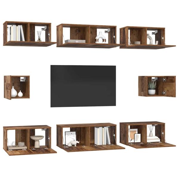 TV-Schrank Set mit Regal 8 pcs Altholz Mittel 30,5 x 30 x 30 cm