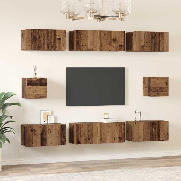 TV-Schrank Set mit Regal 8 pcs Altholz Mittel 30,5 x 30 x 30 cm