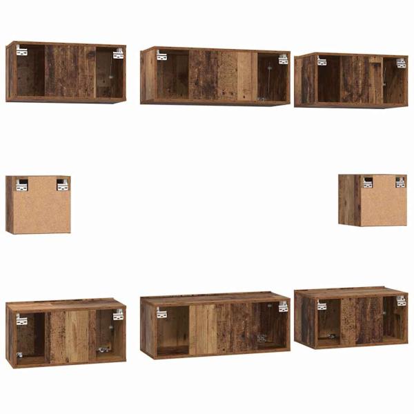 TV-Schrank Set mit Regal 8 pcs Altholz Mittel 30,5 x 30 x 30 cm