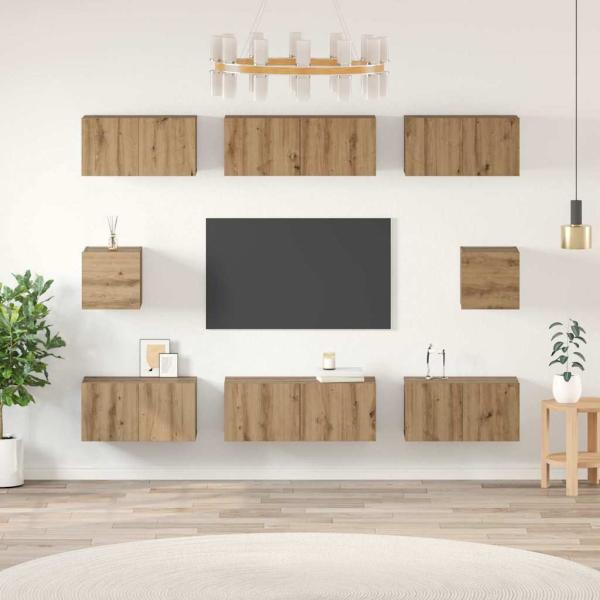 ARDEBO.de - TV-Schrank Set mit Regal Wandmontiert Sonstiges mit Speicher 8 pcs Eiche handwerklich