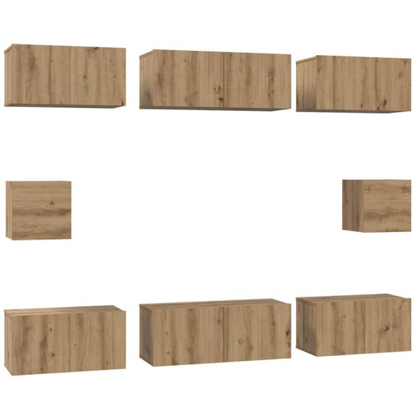 TV-Schrank Set mit Regal Wandmontiert Sonstiges mit Speicher 8 pcs Eiche handwerklich
