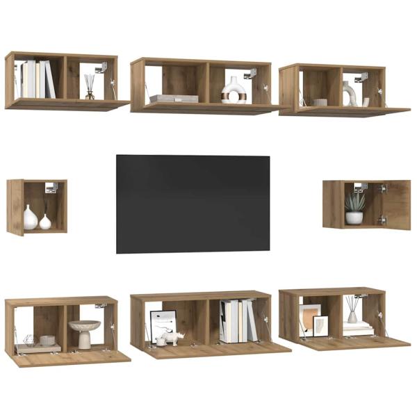 TV-Schrank Set mit Regal Wandmontiert Sonstiges mit Speicher 8 pcs Eiche handwerklich