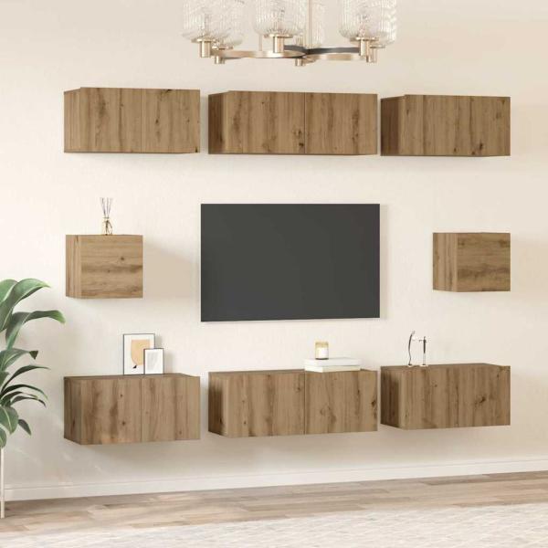 TV-Schrank Set mit Regal Wandmontiert Sonstiges mit Speicher 8 pcs Eiche handwerklich