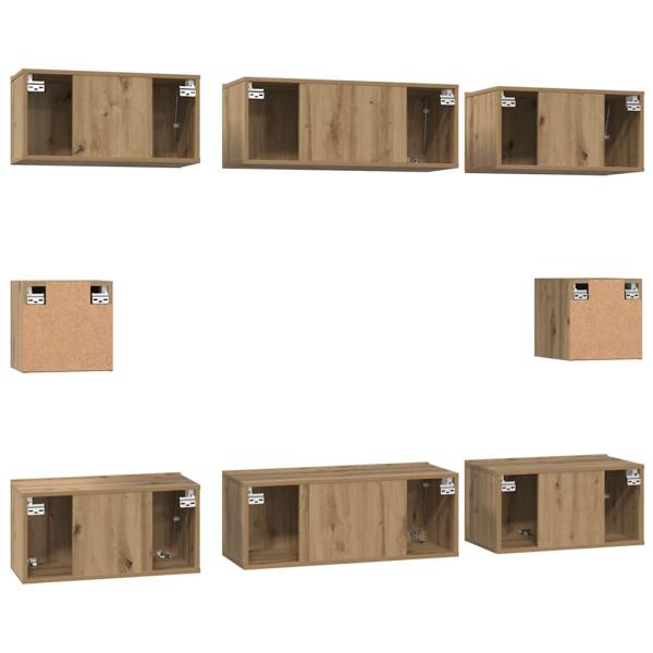TV-Schrank Set mit Regal Wandmontiert Sonstiges mit Speicher 8 pcs Eiche handwerklich