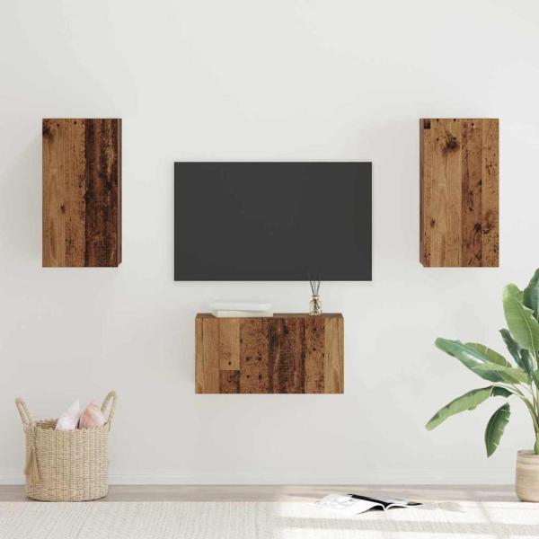 ARDEBO.de - TV-Schrank-Set mit Regal Wandmontiert mit Speicher mit Tür 3 pcs Altholz 60 x 30 x 30 cm
